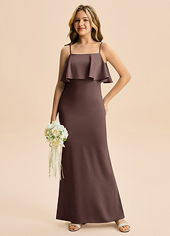 Azazie Galene Junior Syrena Satyna elastyczna Długość podłogi Młodsza druhna Sukienka image1