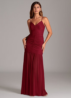 Azazie Aimie Bridesmaid Dresses Burgundy Mermaid Mesh Dress image1