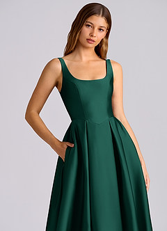 Azazie Amalie Bridesmaid Dresses Emerald A-Line Pleated Stretch Satin Dress image2
