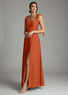 Azazie Debra Bridesmaid Dresses Burnt Orange A-Line with Pockets Chiffon Convertible Dress image8