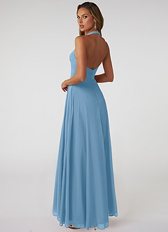 Azazie Tessie Bridesmaid Dresses Steel Blue A-Line V-Neck Pleated Chiffon Dress image2