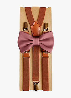 front Matching Matte Satin Pre-Tied Bow Tie & Suspenders Set