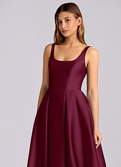 Azazie Amalie Bridesmaid Dresses Mulberry A-Line Pleated Stretch Satin Dress image6