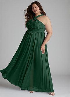 Azazie Hillian Bridesmaid Dresses Dark Green A-Line Halter Pleated Mesh Dress image11