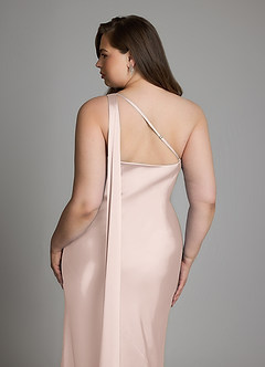 Azazie Juniper Bridesmaid Dresses Blushing Pink Mermaid One Shoulder Stretch Satin Dress image13