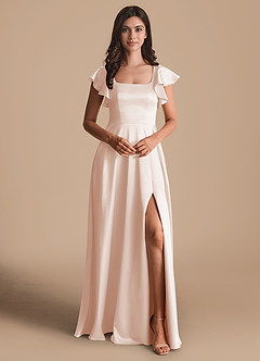 Azazie Bondi Bridesmaid Dresses Rose Gold A-Line Bow Metallic Satin Dress image1