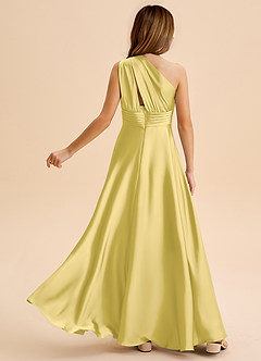 Azazie Charlize Junior Canary A-Line Pleated Stretch Satin Dress image2
