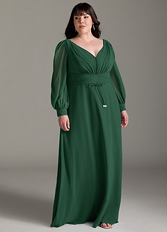 Azazie Sage Schlussverkauf A-Linie Langarm Chiffon Kleid Dunkelgrün image8