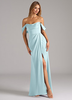 Azazie Johana Bridesmaid Dresses Cloud Blue Mermaid Off the Shoulder Stretch Satin Convertible Dress image1