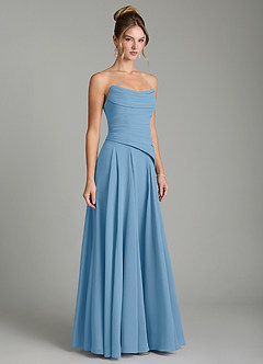 Azazie Gabriela Bridesmaid Dresses Steel Blue A-Line Corset Chiffon Dress image5