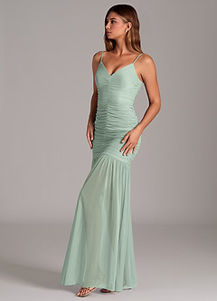 Azazie Aimie Bridesmaid Dresses Agave Mermaid Mesh Dress image3