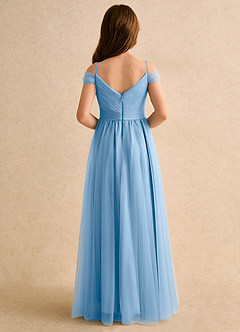 Azazie Yuna Girls Formal Abiti da Ragazza di Fiori Abito A-Line in Tulle Spalle Scoperte Azzurro Polvere image2