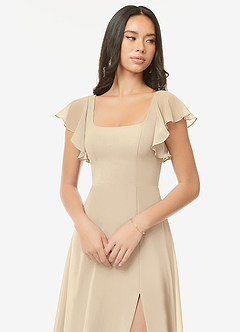 Azazie Bondi Bridesmaid Dresses Champagne A-Line Ruffled Chiffon Dress image6