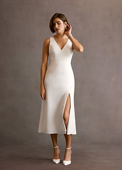 Azazie Chari Wedding Dresses Diamond White A-Line V-Neck Stretch Crepe Dress image3