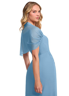 Azazie Zia Vestidos de damas de honor Vestido de Azul Acero de Gasa de Corte Recto Convertible con Corte Lateral image6