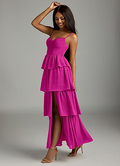 Azazie Kaiden Bridesmaid Dresses Fuchsia A-Line Sweetheart Neckline Chiffon Dress image4