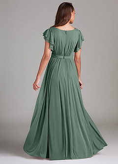 Azazie Daphne Modest Bridesmaid Dresses A-Line Ruched Mesh Floor-Length Dress image2