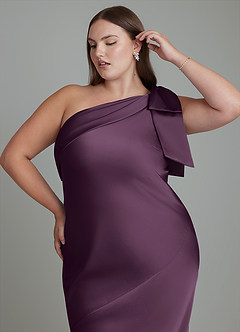 Azazie Yuanna Bridesmaid Dresses Plum Mermaid One Shoulder Stretch Satin Dress image10
