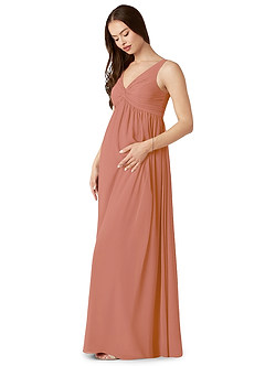 Azazie Yetta Brautjungfernkleider für Schwangere A-Linie V-Hals Versammelt Chiffon Bodenlänge Kleid image4