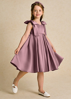 Azazie Guppie Flower Girl Dresses Vintage Mauve Ball-Gown Pleated Matte Satin Dress image5