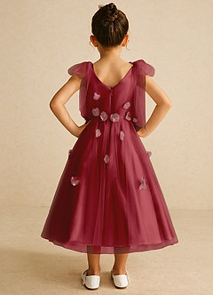 Azazie Minia Flower Girl Dresses Pomegranate A-Line Bow Matte Satin Dress image6