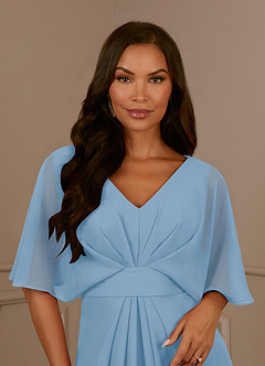 Azazie Oksana vestidos de madre de la novia Vestido de Azul Pálido de Gasa de Corte en A con Cuello en V Plisado image4