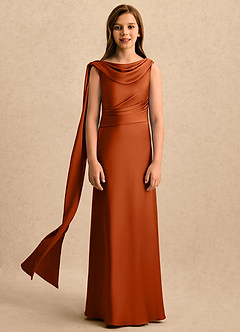 Azazie Sanah Girls Formal Flower Girl Klänningar Klänning A-Line i Stretch Satin Plisserad image4