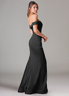 Azazie Everly Bridesmaid Dresses Black Mermaid Off the Shoulder Stretch Satin Convertible Dress image4