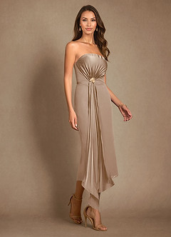 Azazie Dinanta Mother of the Bride Dresses Taupe Column Pleated Chiffon Dress image7