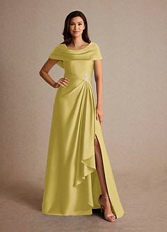 Azazie Branford Abiti per la Madre della Sposa Abito A-Line in Raso Elasticizzato Plissettato Canarino image5