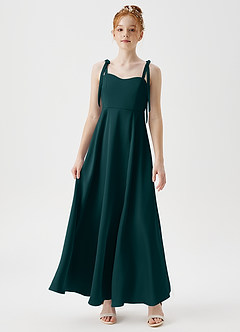 Azazie Rosey Junior Robe Trapèze en Satin extensible Encolure en Forme de Cœur Vert Pin image4