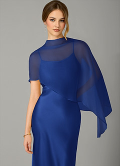 Azazie Jaleesa Jurken voor bruidsmeisjes Jurk van Stretch Satijn met A-Lijn Hoge Kraag Koningsblauw image2