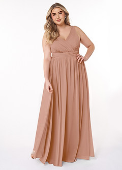 Azazie Kora Brautjungfernkleider A-Linie Plissee Chiffon Kleid Champagner Rosa image7