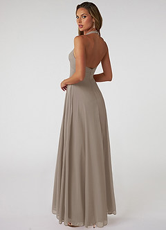 Azazie Tessie Bridesmaid Dresses Taupe A-Line V-Neck Pleated Chiffon Dress image2