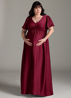 Azazie Verna Abiti da damigella d'onore premaman Abito A-Line Increspato Raso Elasticizzato Floor-Length image13