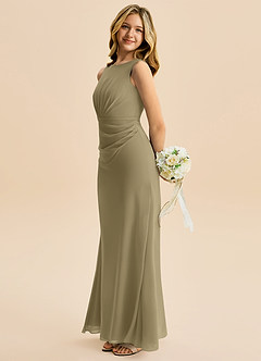 Azazie Floris Junior Robe Trapèze en Mousseline de soie Plissée Vert Mousse image5