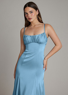 Azazie Avira Robes de demoiselle d'honneur Robe Sirène en Satin extensible Acier Bleuté image3