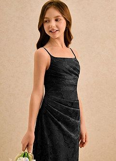 Azazie Cannoli Girls Formal Flower Girl Dresses Black A-Line Pleated Floral Burnout Dress image6