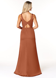 Azazie Jess Final Sale Cedar Rose Sheath V-Neck Stretch Satin Dress image2