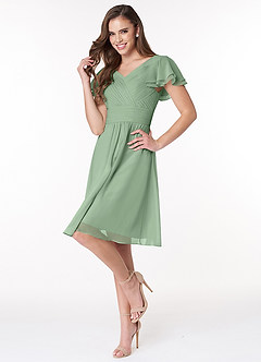 Azazie Hadley Final Sale A-Line Pleated Chiffon Knee-Length Dress image4