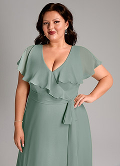 Azazie Lainey Bridesmaid Dresses Silver Sage A-Line with Pockets Chiffon Dress image13