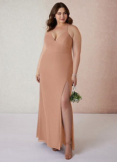 Azazie Becca Bridesmaid Dresses Champagne Rose Sheath V-Neck Chiffon Dress image7