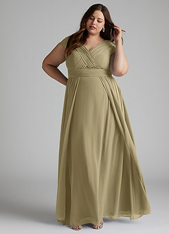 Azazie Organa Abiti da Damigella Abito A-Line in Chiffon Plissettato Verde Muschio image8