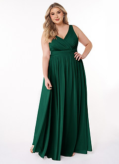 Azazie Kora Bridesmaid Dresses Emerald A-Line Pleated Chiffon Dress image7