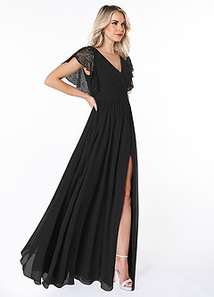 Azazie Zella Bridesmaid Dresses Black A-Line Lace Chiffon Dress image4