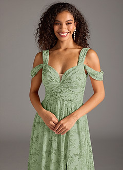 Azazie Lianne Vestidos de damas de honor Vestido de Floral Helecho Verde de Gasa de Corte en A con Vestidos sin tirantes image7