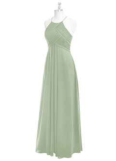 Azazie Ginger Bridesmaid Dresses Dusty Sage A-Line Halter Pleated Chiffon Dress image8
