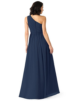 Azazie Mathilda Bridesmaid Dresses Dark Navy A-Line One Shoulder Chiffon Dress image2