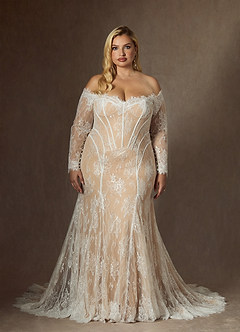 Azazie Katherine Vestidos de novia Vestido de Blanco Diamante Champán de Tul de Corte Sirena con Vestidos sin tirantes image4