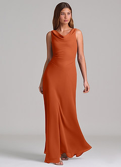 Azazie Nerine Brudtärnklänningar Klä av A-Linje i Chiffong Plisserad Bränd Apelsin image1